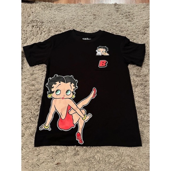Tops - Betty Boop Graphic T-Shirt Adult Black Short Sleeve Tee Retro Pin Up